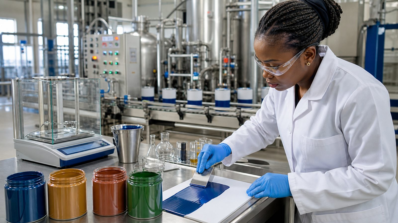Controlled colour and chemical production in a modern paints facility.