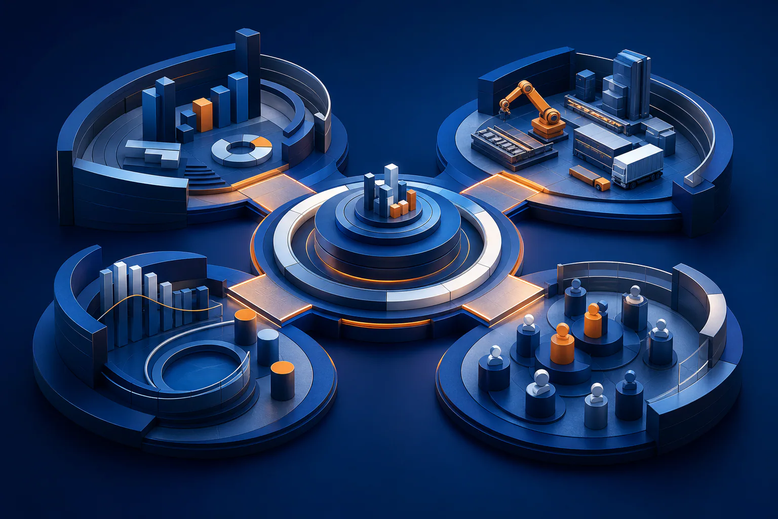 A connected transformation system linking strategy, manufacturing, analytics and workforce capabilities.